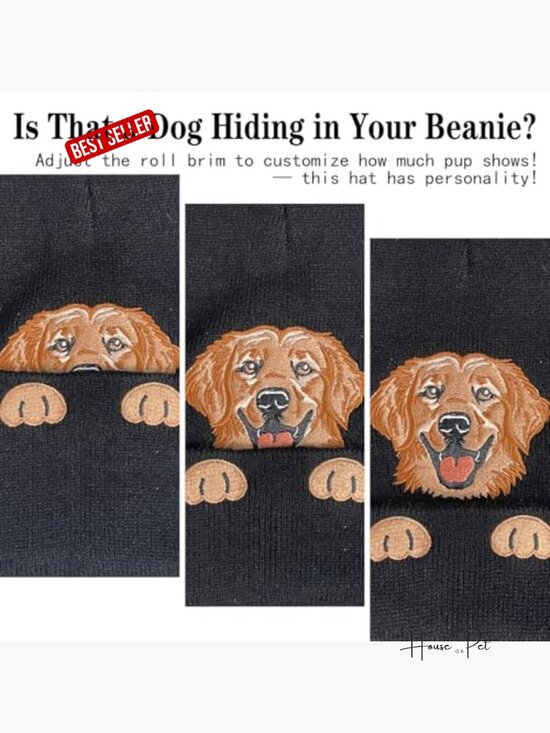 Winter Knitted Beanie Skull Cap Embroidered Golden Retriever Dog Lover Gift One main image 5